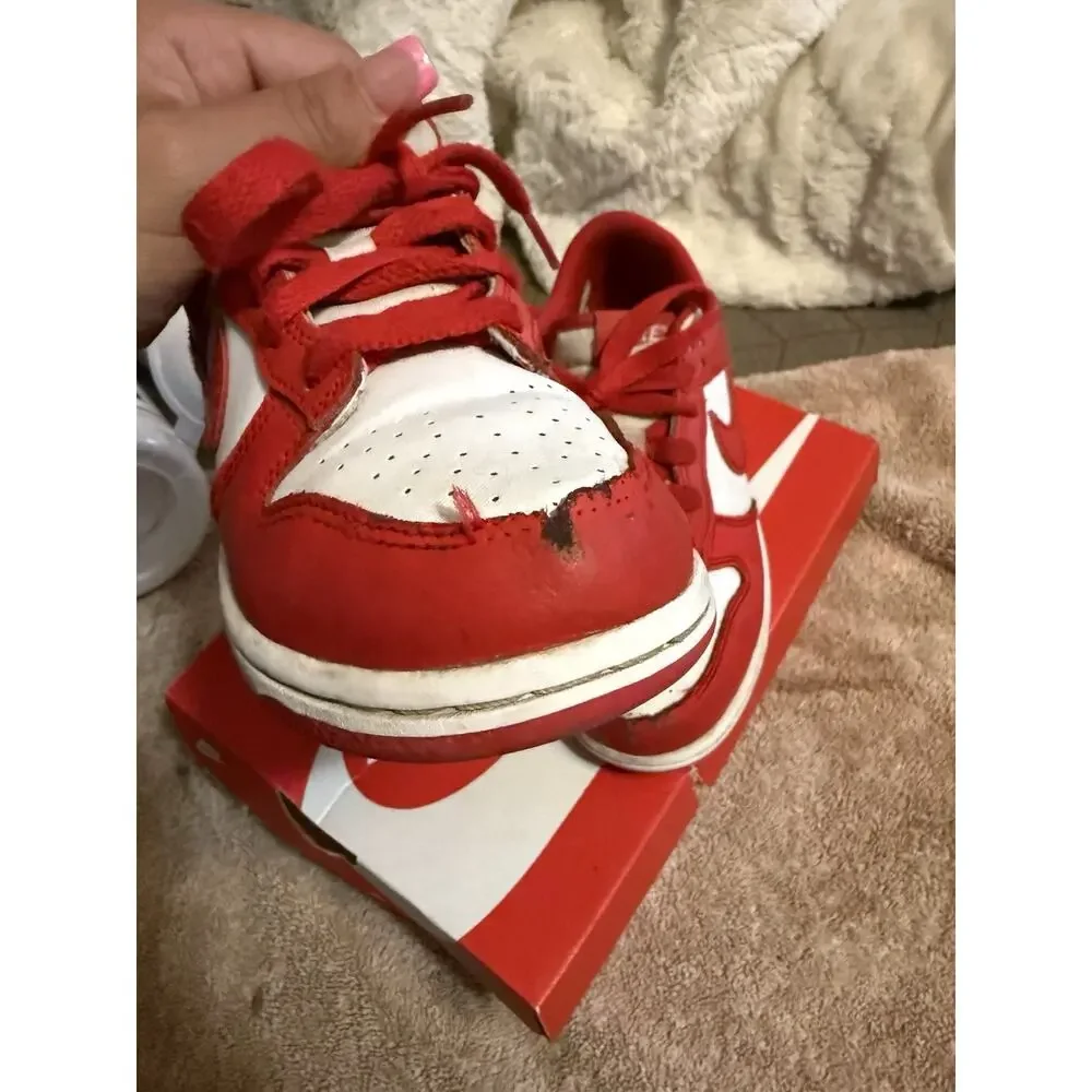 Nike Dunk Low Red/White Leather Lace-Up Low Top Sneaker Unisex Kids US 13